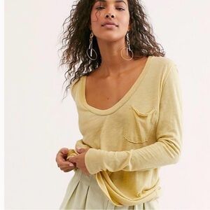 Free People Soft Yellow Long Sleeve Tee AO0121